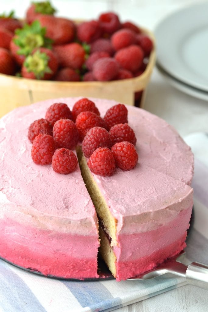 Lemon Layered Cake with Strawberry and Ombre Icing | Every Last Bite Lemon Layered Cake with Strawberry and Ombre Icing