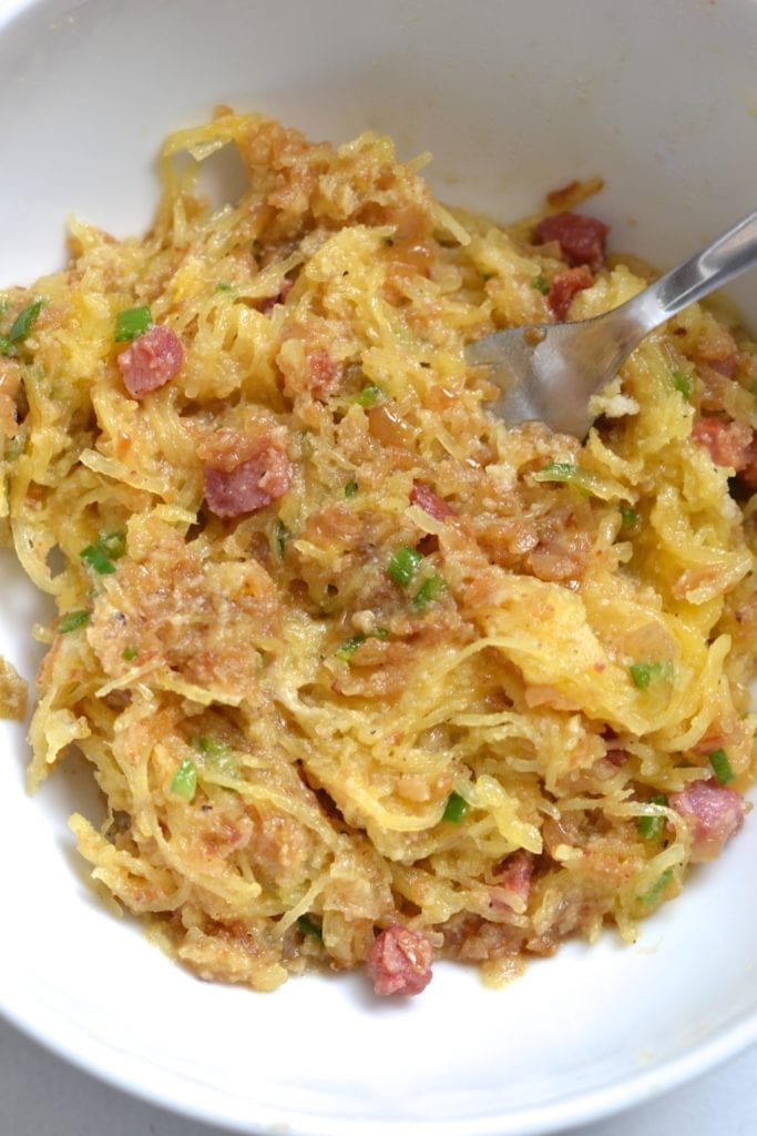 Spaghetti Squash Baked Eggs with Bacon & Jalapenos | Every Last Bite