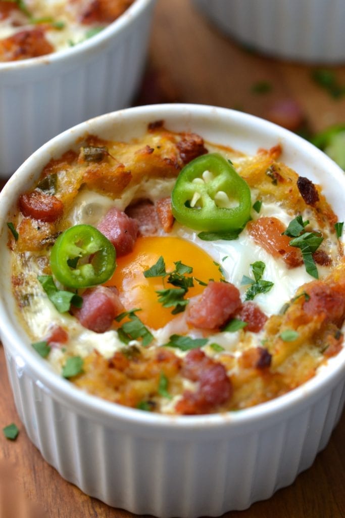 Spaghetti Squash Baked Eggs with Bacon & Jalapeños