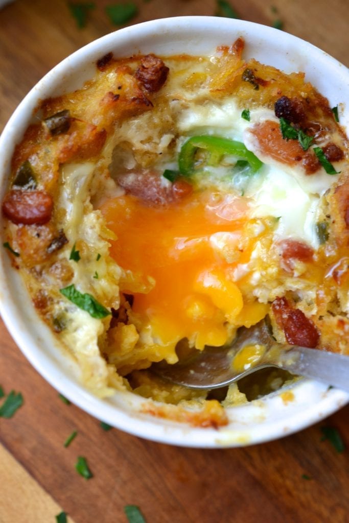 Spaghetti Squash Baked Eggs with Bacon & Jalapeños | Every Last Bite