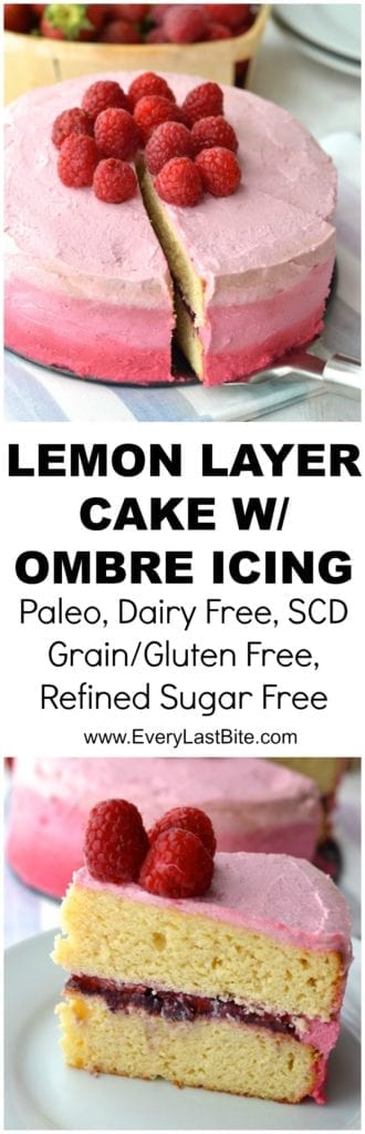 Lemon Layered Cake with Strawberry and Ombre Icing | Every Last Bite Lemon Layered Cake with Strawberry and Ombre Icing