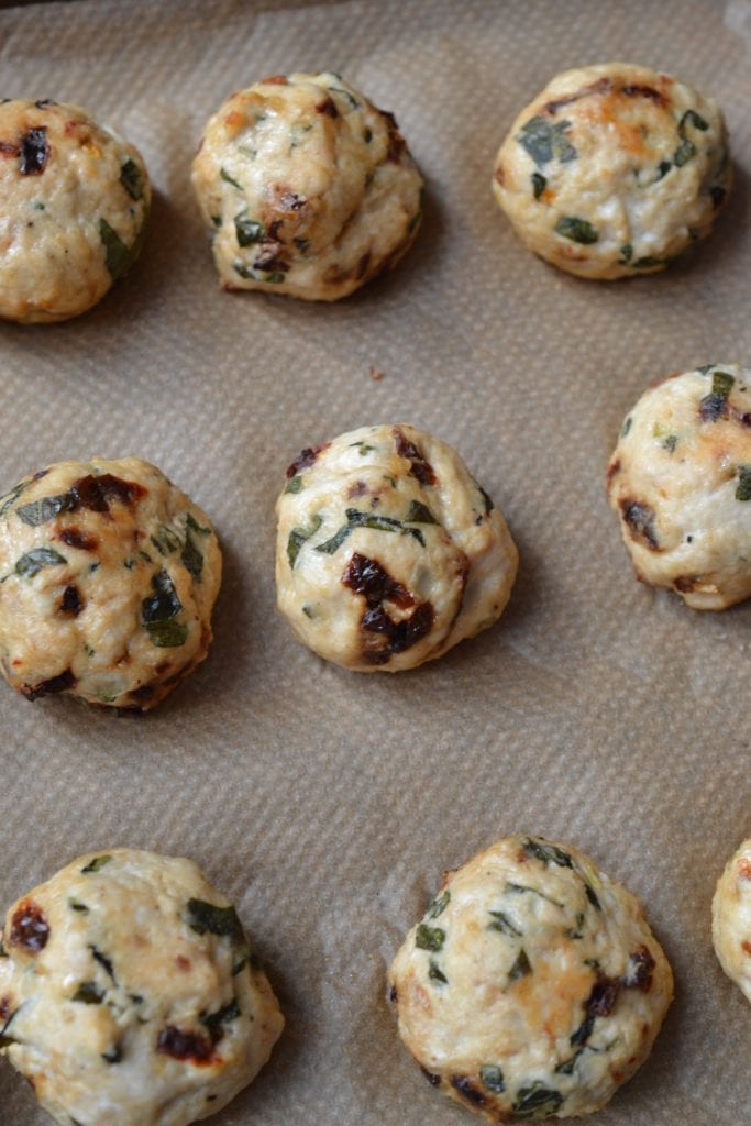 Sundried Tomato & Basil Chicken Meatballs in a Chunky Pesto Sauce | Every Last Bite Sundried Tomato & Basil Chicken Meatballs in a Chunky Pesto Sauce