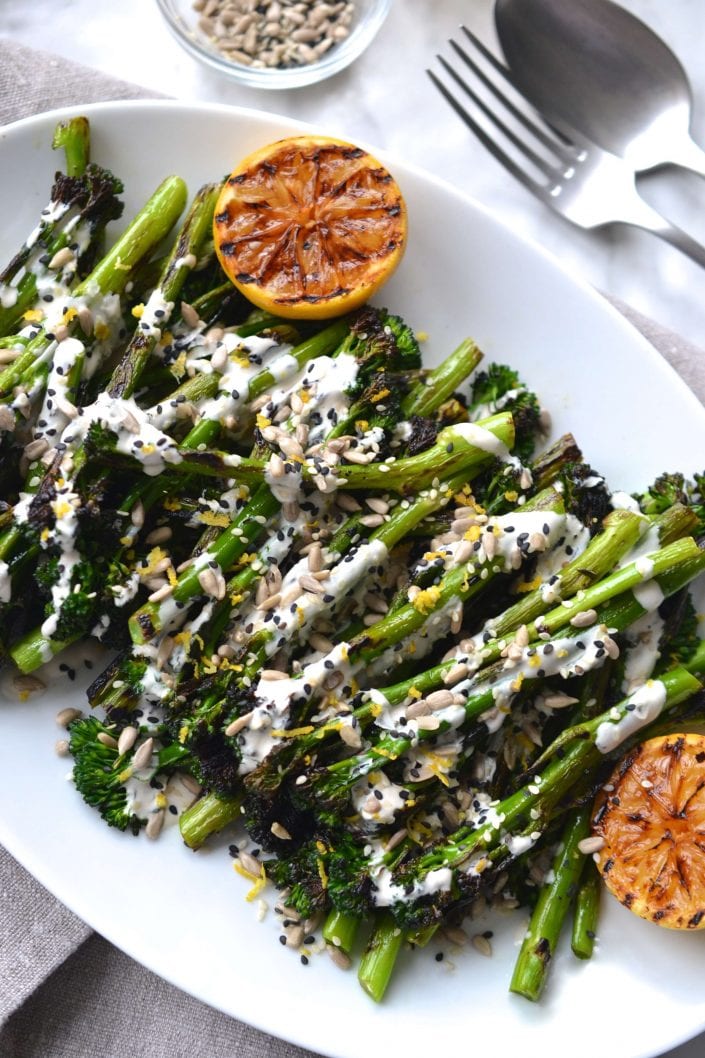 Charred Broccolini with Tahini Sauce | Every Last Bite Grilled Broccolini with Tahini Sauce