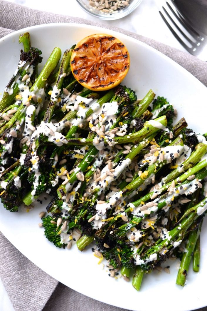 Charred Broccolini with Tahini Sauce | Every Last Bite Grilled Broccolini with Tahini Sauce