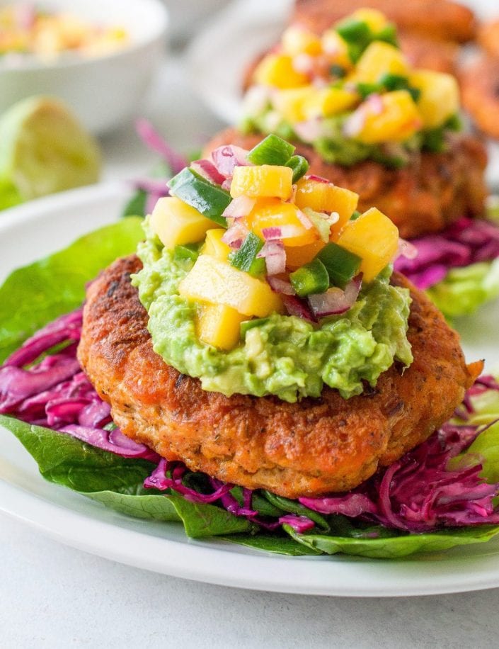 Cajun Salmon Burgers with Mango Salsa | Every Last Bite Cajun Salmon Burgers with Mango Salsa