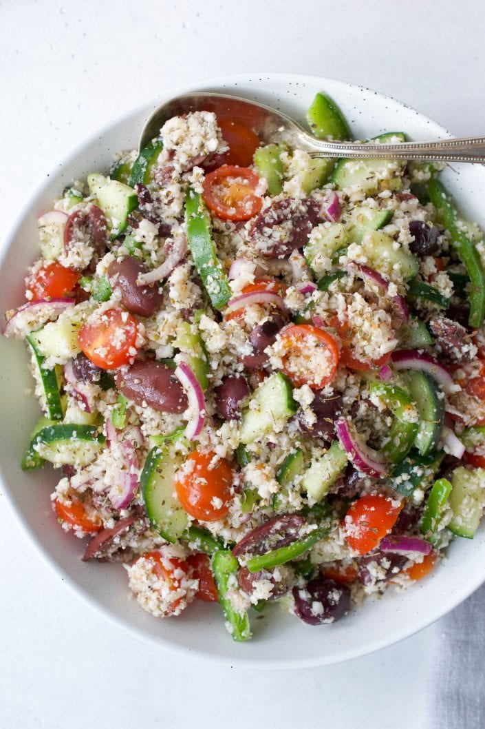 Greek Salad with Cauliflower Rice | Every Last Bite Greek Salad with Cauliflower Rice