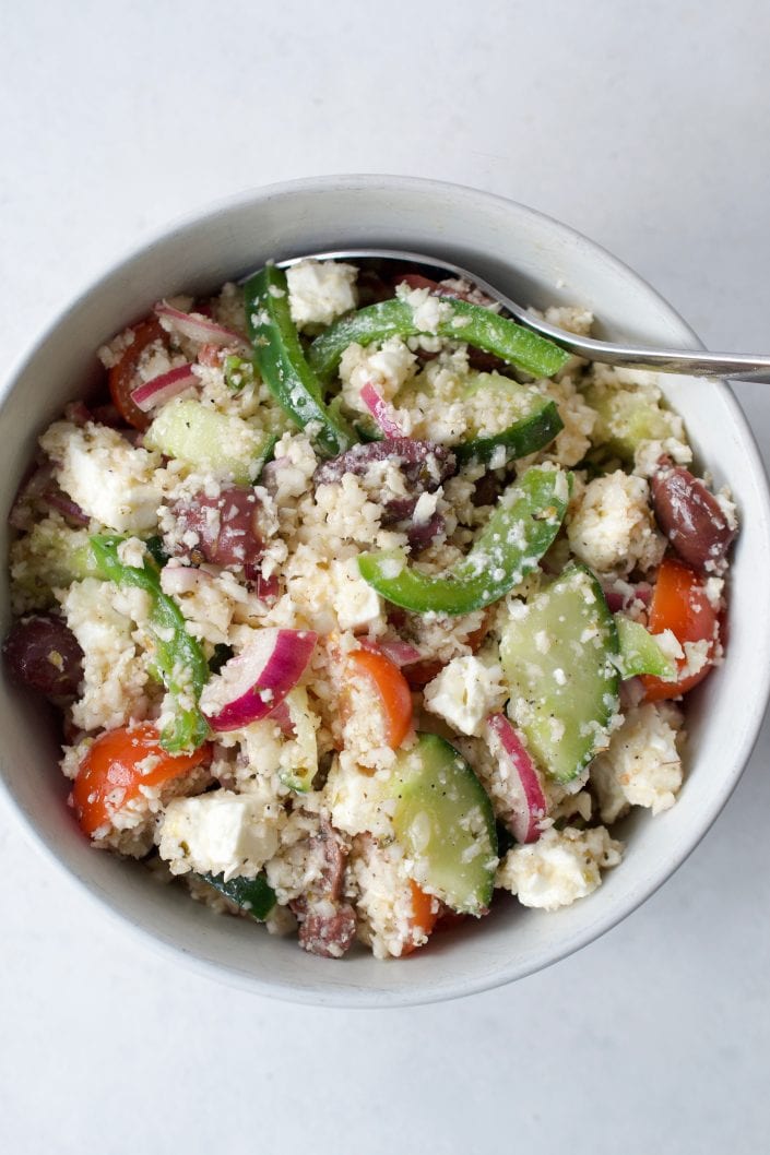 Greek Salad with Cauliflower Rice | Every Last Bite Greek Salad with Cauliflower Rice