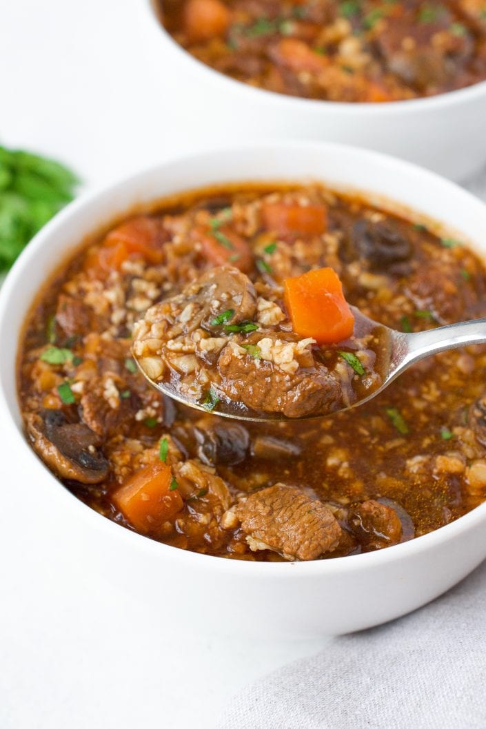 Beef & "Barley" Soup | Every Last Bite Whole30 Beef & Barley Soup