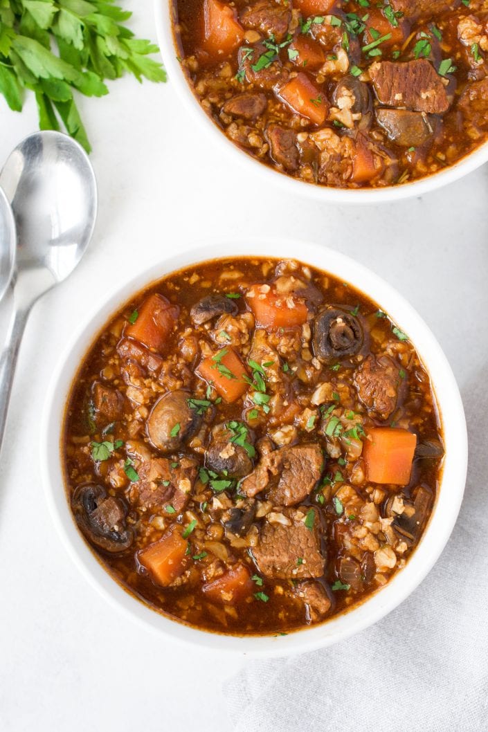 Beef & "Barley" Soup | Every Last Bite Whole30 Beef & Barley Soup