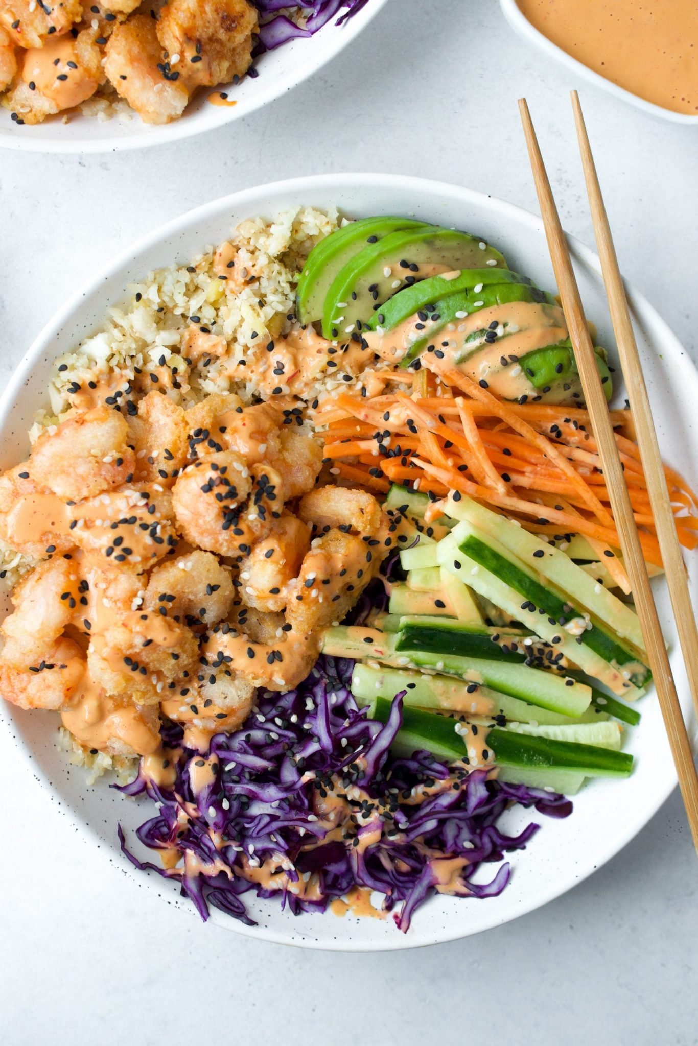 Low carb poké bowl with carrot rice