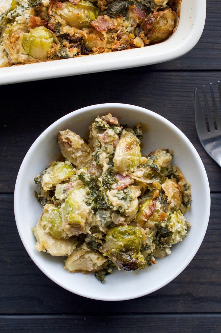 Brussels Sprout, Bacon & Kale Gratin | Every Last Bite Whole30 Brussels Sprout Gratin