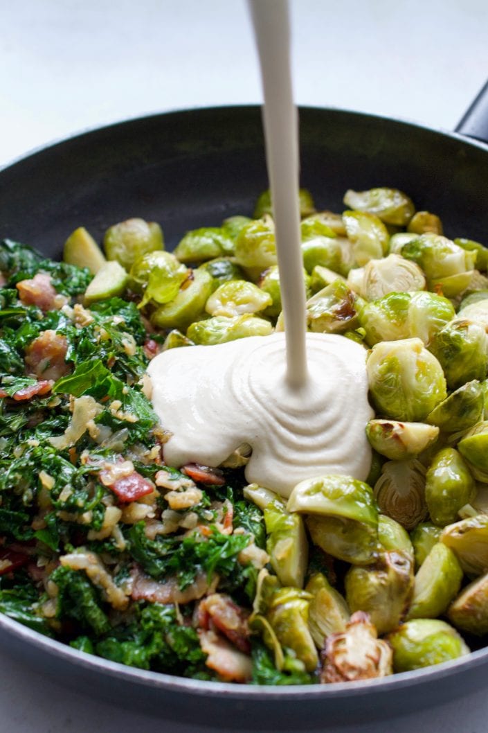 Brussels Sprout, Bacon & Kale Gratin | Every Last Bite Whole30 Brussels Sprout Gratin