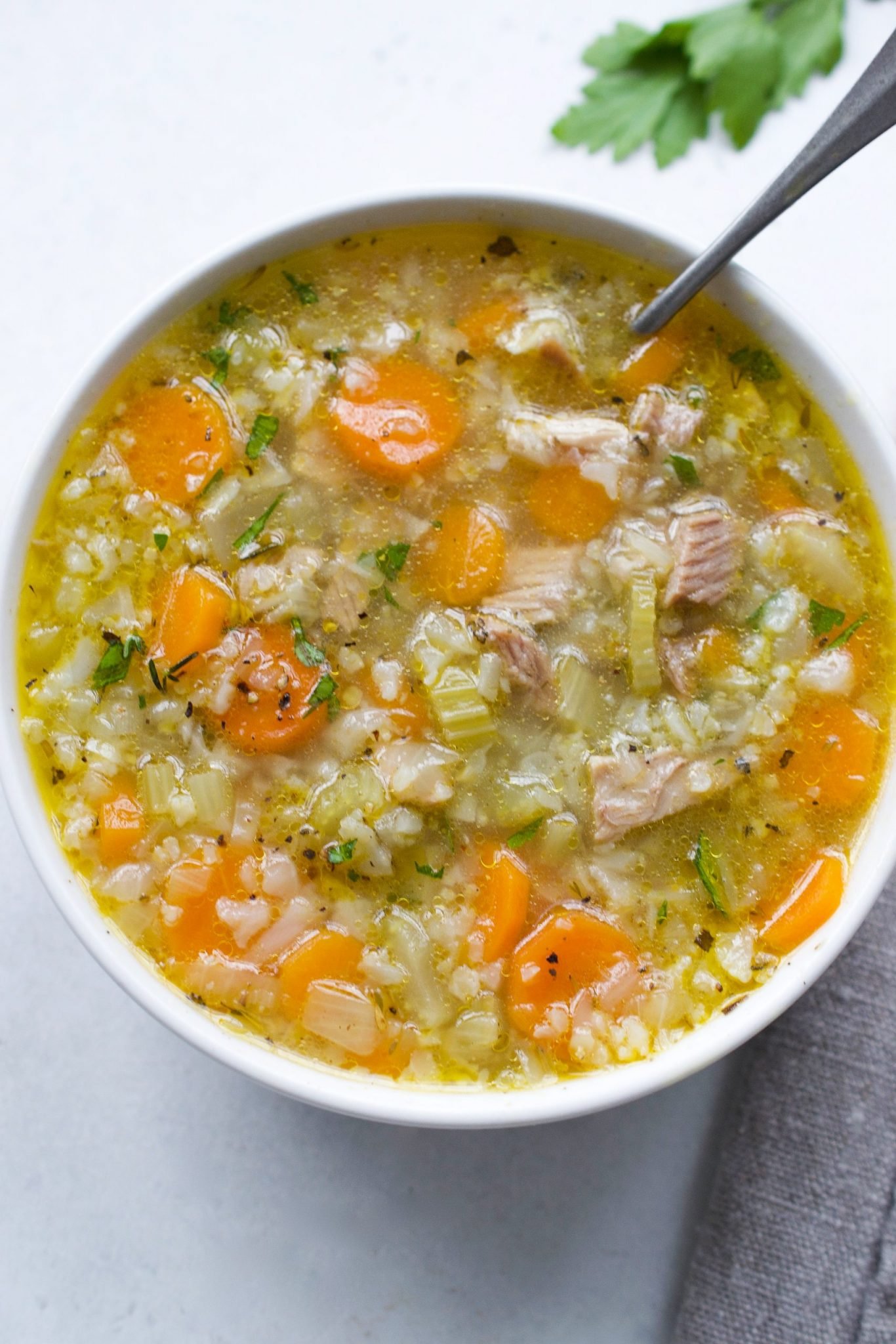Easy Leftover Turkey Soup Recipe (with Cauliflower Rice)