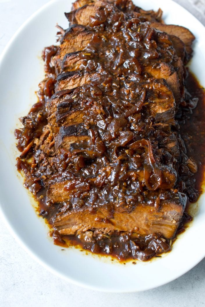Slow Cooker Brisket with Balsamic Onion Gravy | Every Last Bite Slow Cooker Brisket