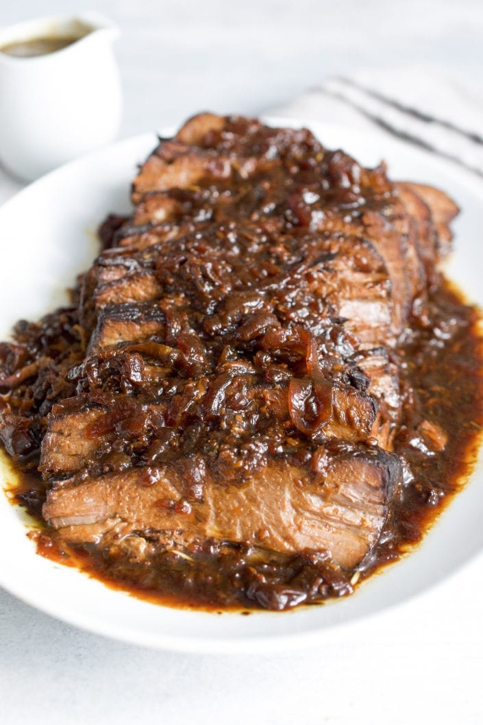 Slow Cooker Brisket with Balsamic Onion Gravy | Every Last Bite Slow Cooker Brisket