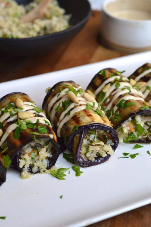 Herby Couscous Stuffed Eggplant Rolls