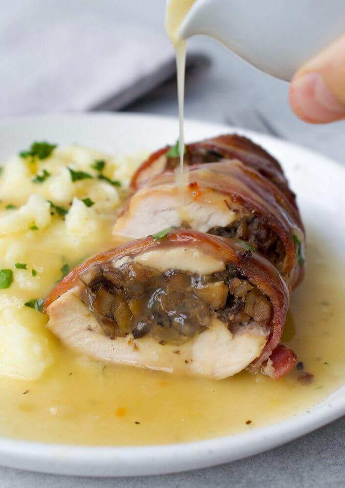 Chestnut Stuffed Bacon Wrapped Chicken Breasts