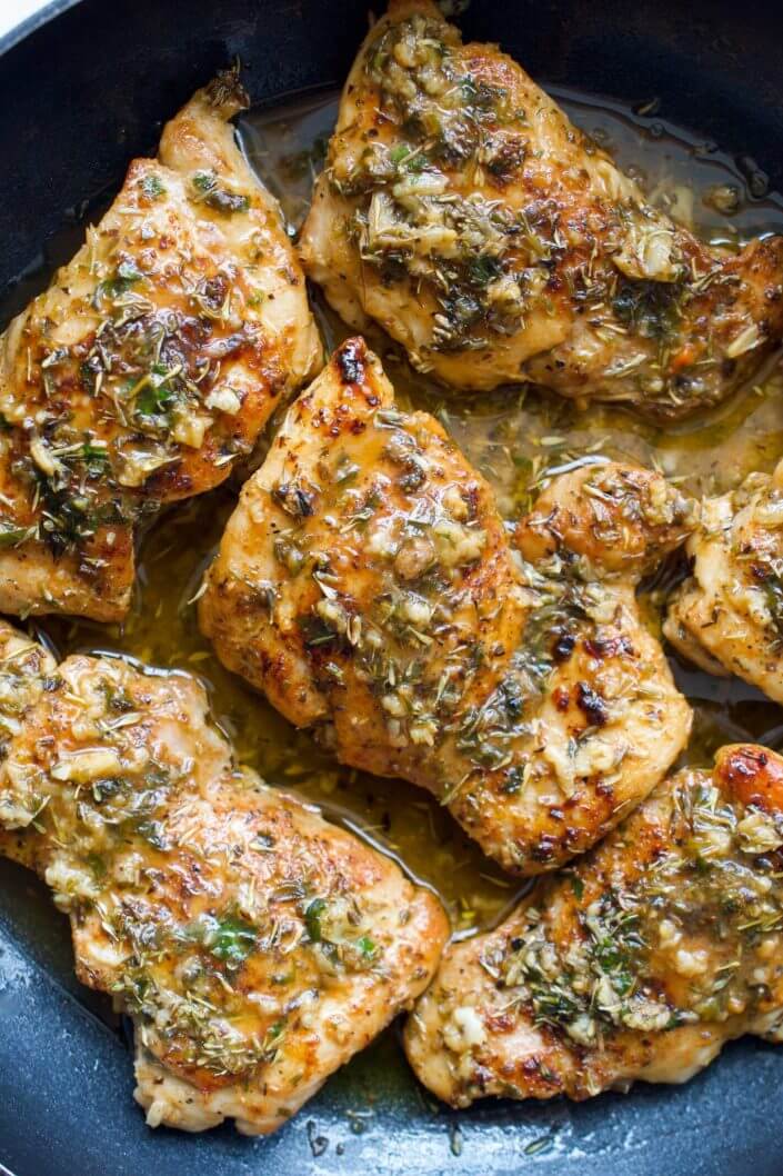 Seared Chicken Thighs in Garlic & Herb Sauce