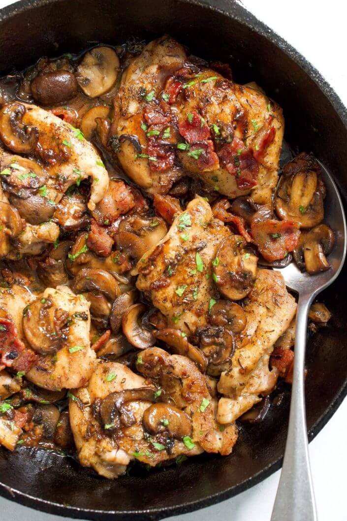 Garlic Mushroom & Bacon Chicken Thighs