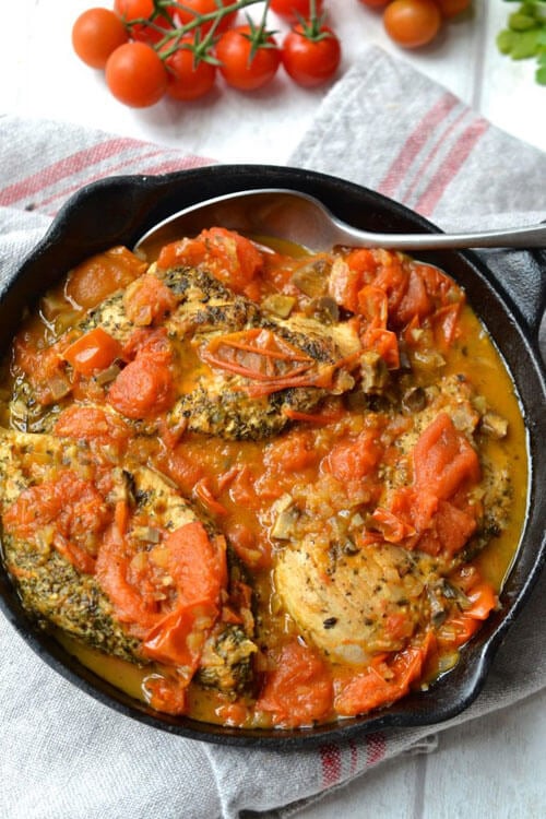 One Skillet Chicken with Mushrooms & Tomatoes