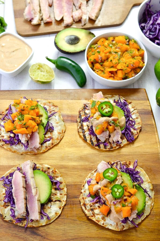 Seared Tuna Tacos with Mango Jalapeno Salsa