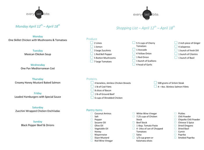 Weekly Shopping List April 12-18