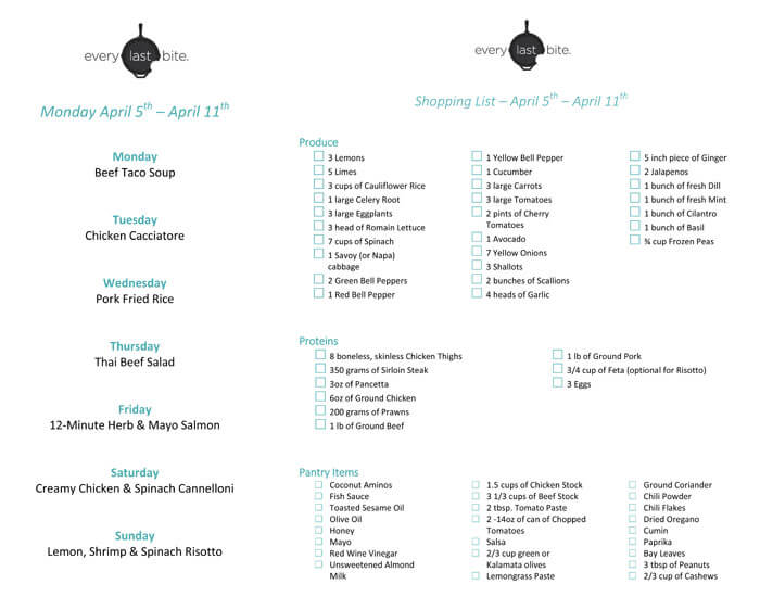 Weekly Meal Plan & Shopping: April 5th - 11th