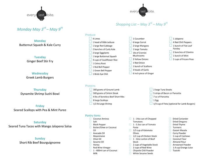 Weekly Shopping List May 3rd - 9th | Every Last Bite
