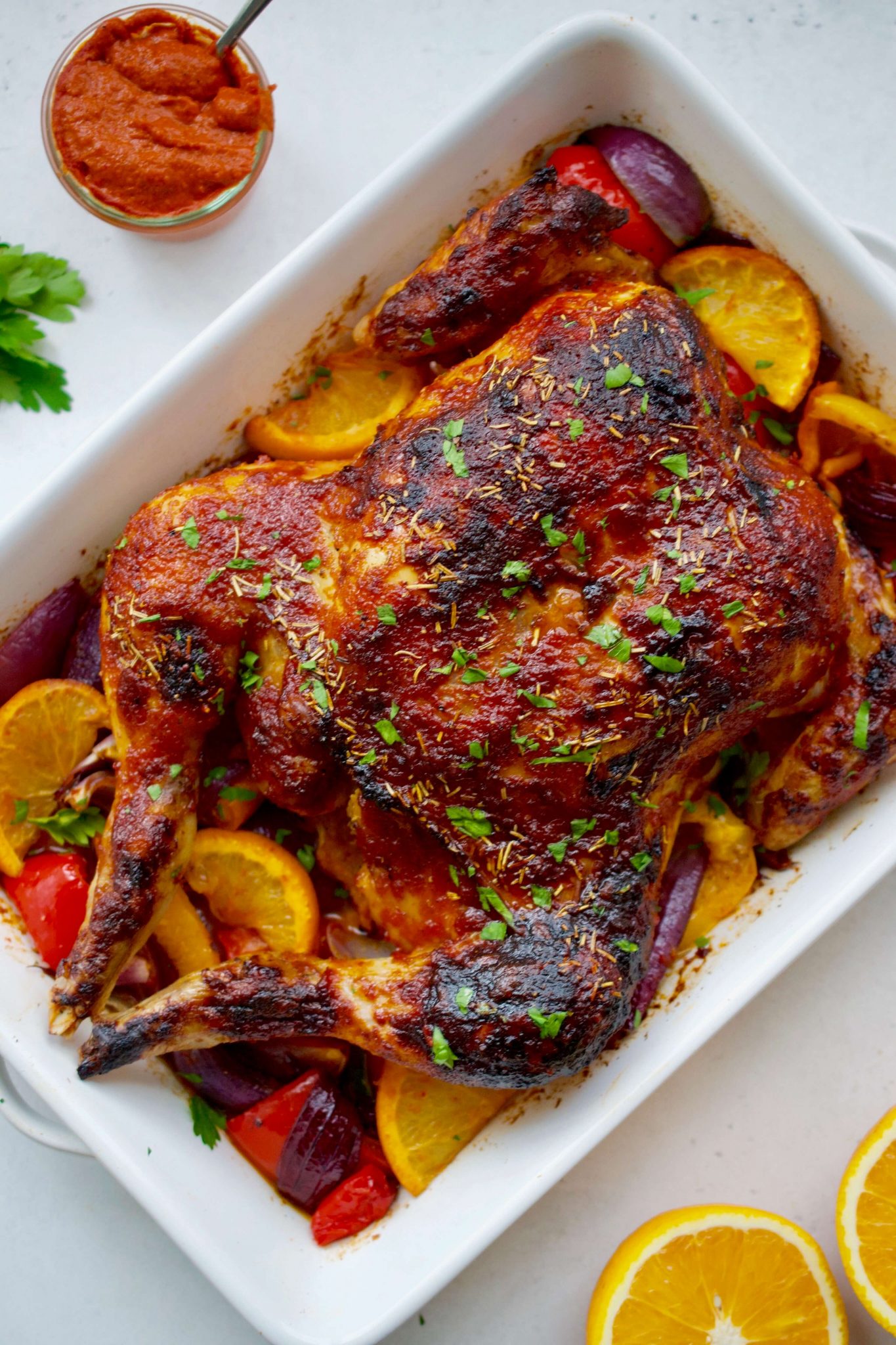 Harissa & Orange Spatchcock Roast Chicken