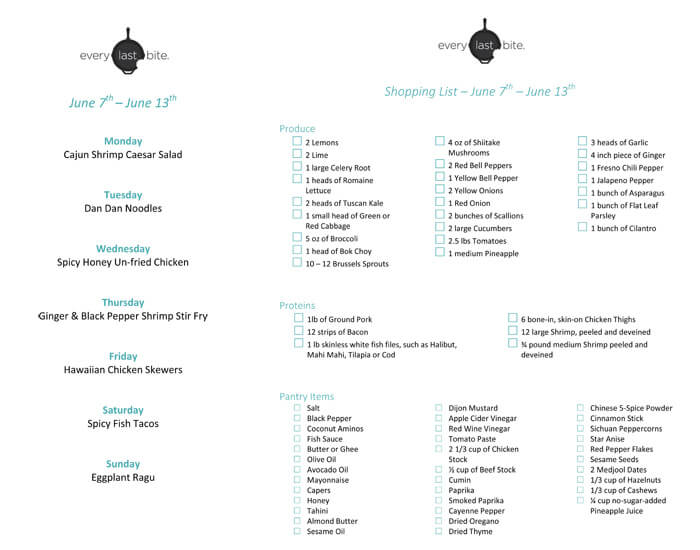 Weekly Shopping List June 7th - 13th