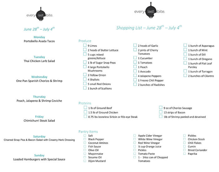 Weekly Shopping List June 28 - July 4 