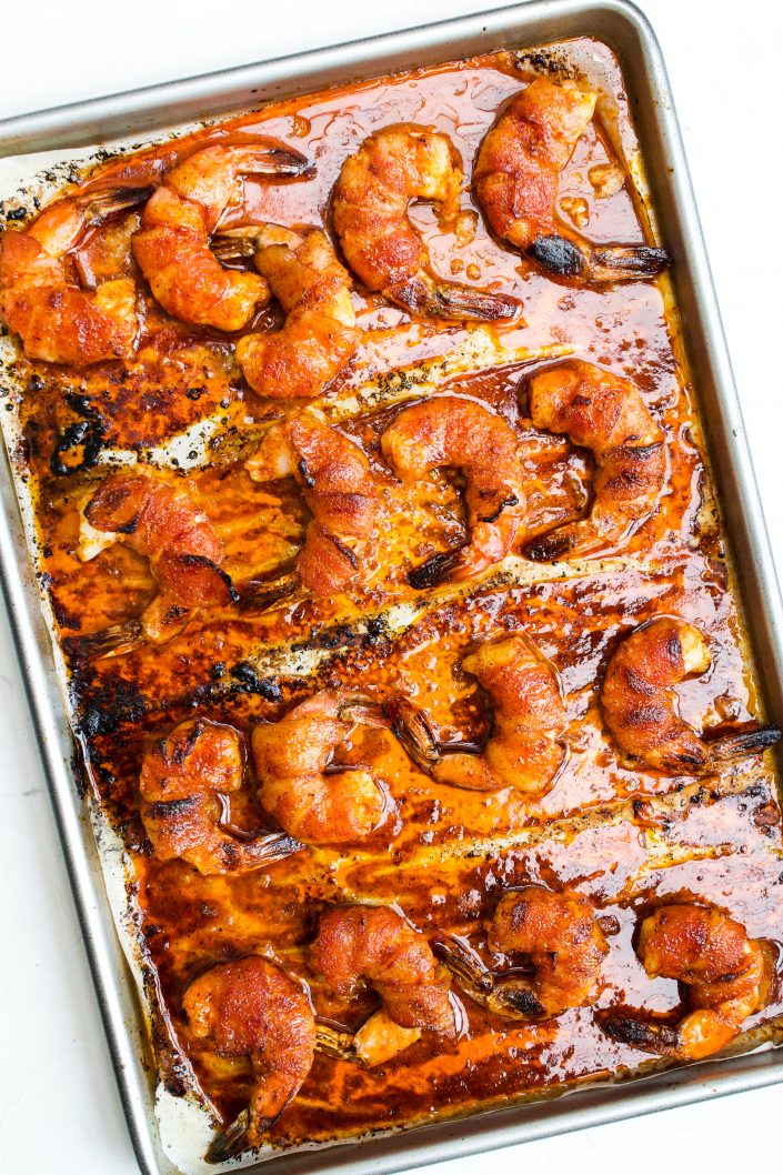 Spicy Honey Glazed Bacon Wrapped Shrimp