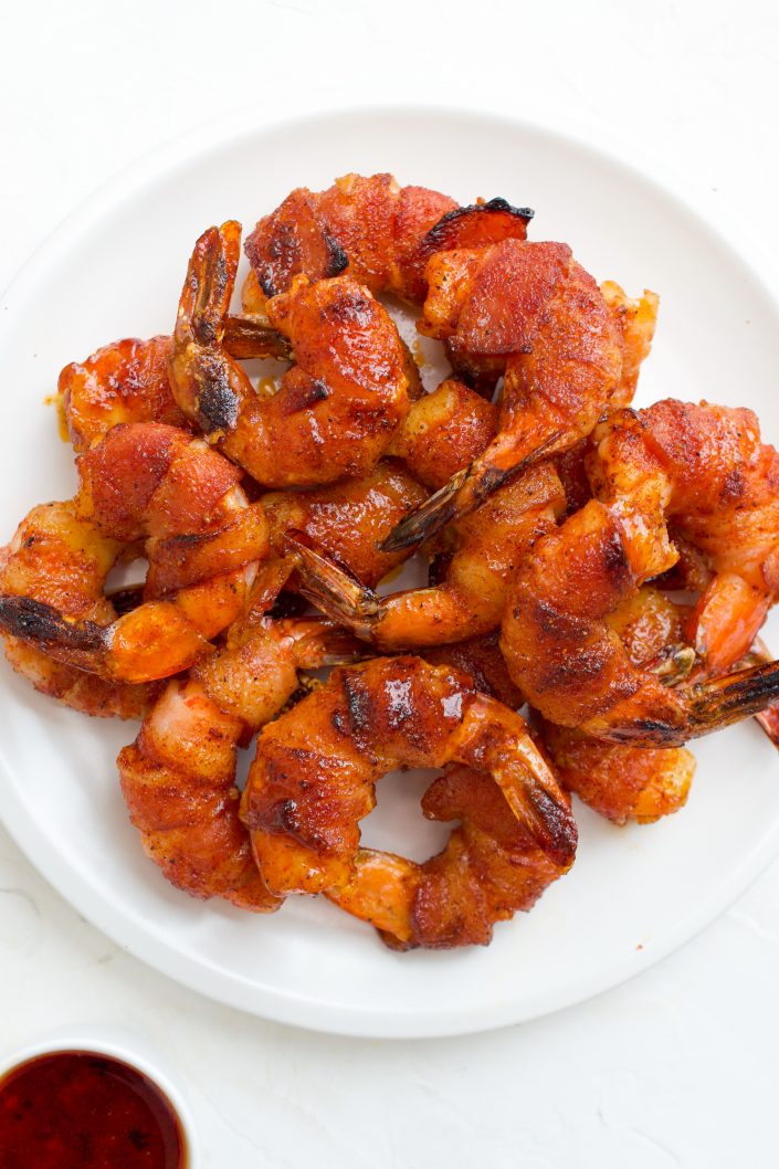 Bacon Wrapped Shrimp | Every Last Bite Spicy Honey Glazed Bacon Wrapped Shrimp