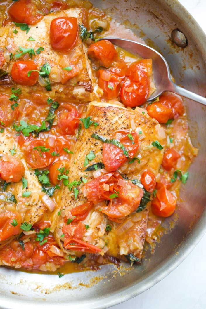 Mahi Mahi with Tomato Lemon Sauce | Every Last Bite Mahi Mahi Recipe