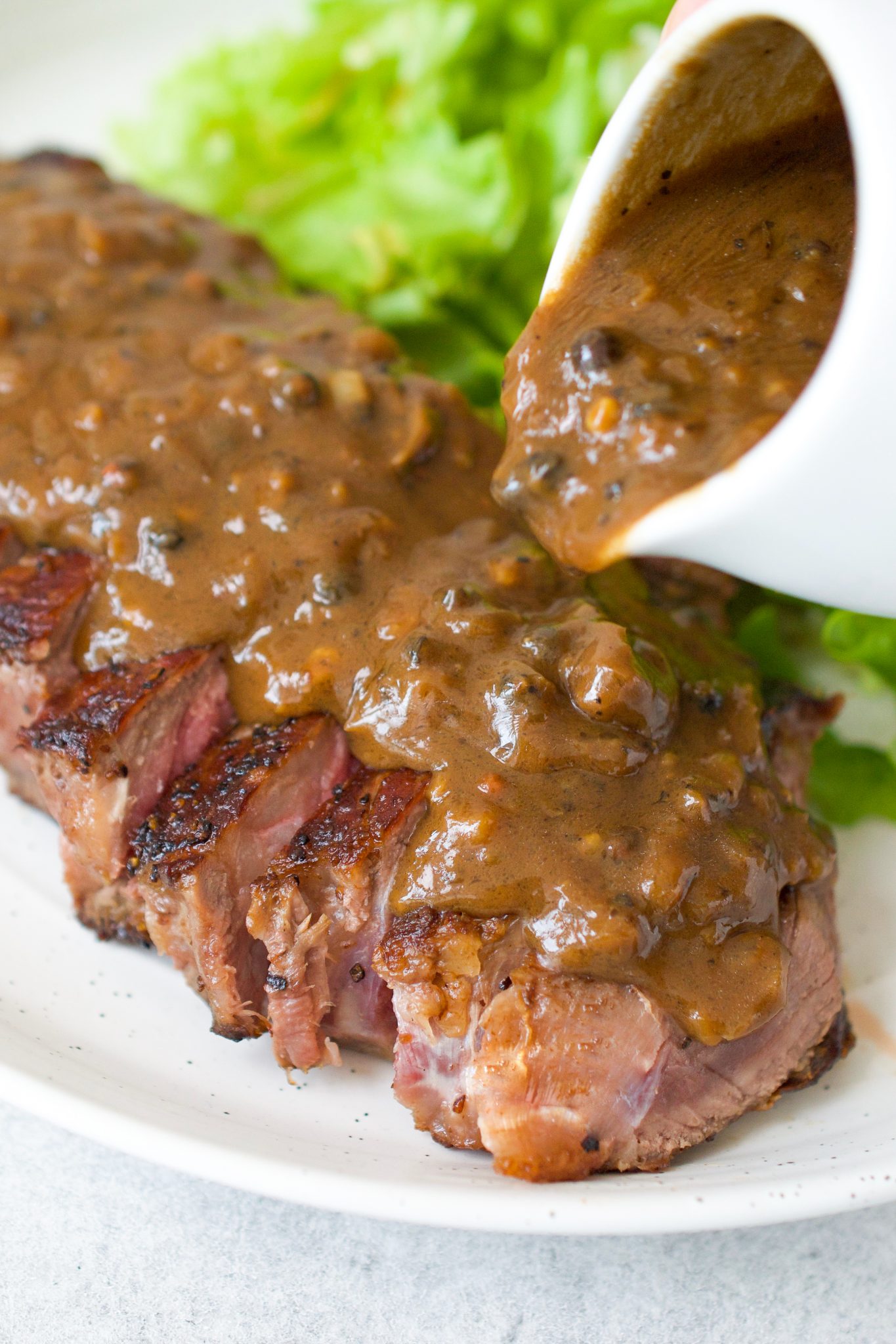 Seared Filet with Shallot Peppercorn Cream Sauce