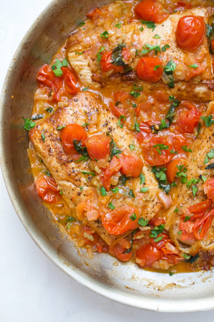 Mahi Mahi with Tomato Lemon Sauce | Every Last Bite Mahi Mahi Recipe