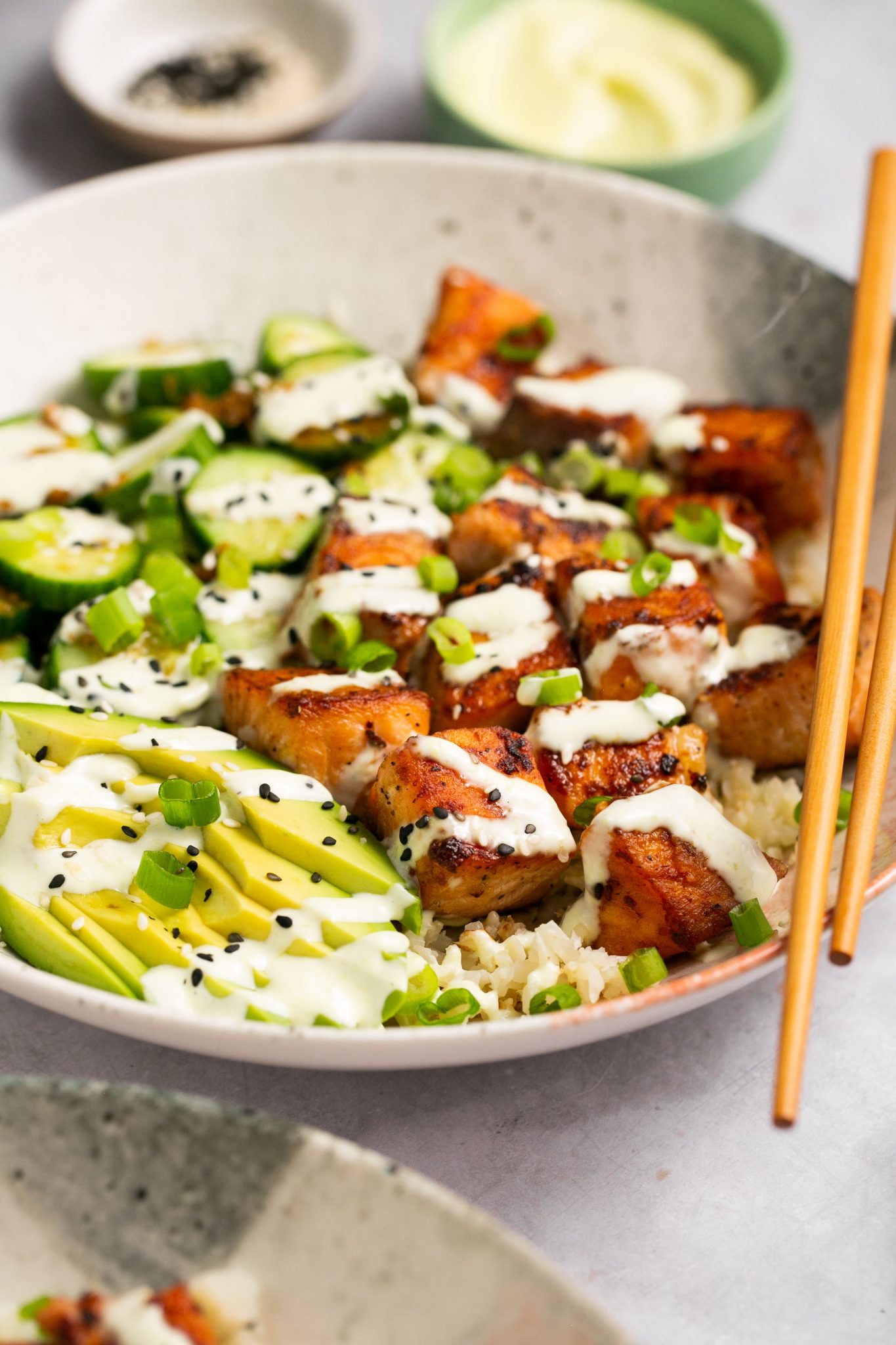Salmon Bowls with Wasabi Mayonnaise 