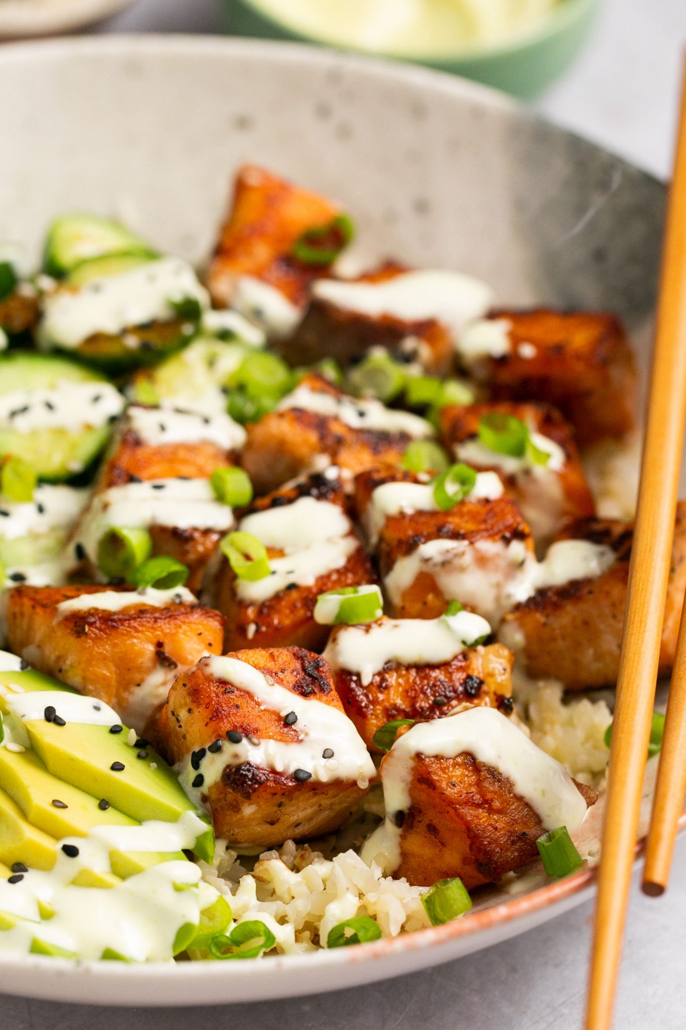 Salmon Bowls with Wasabi Mayonnaise 