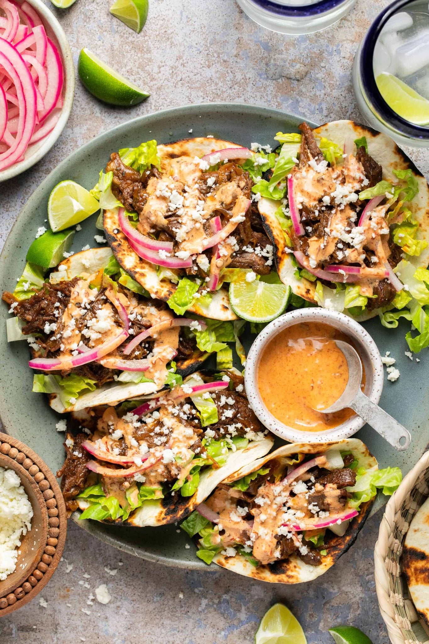 Shredded Beef Tacos with Chipotle Honey Sauce | Every Last Bite Shredded Beef Tacos