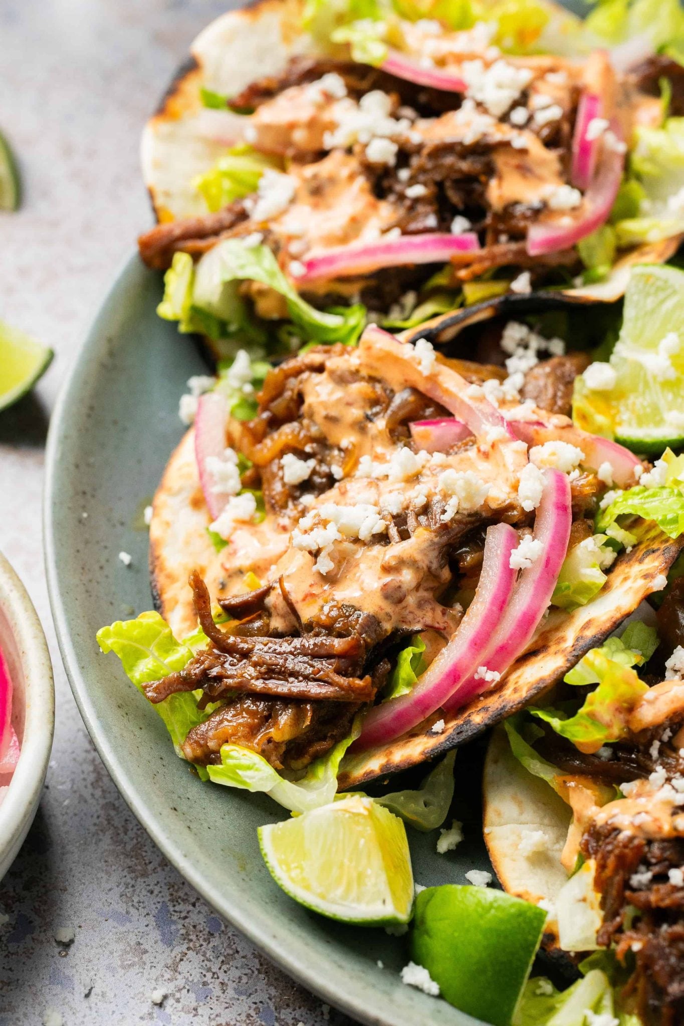 Shredded Beef Tacos with Chipotle Honey Sauce | Every Last Bite Shredded Beef Tacos