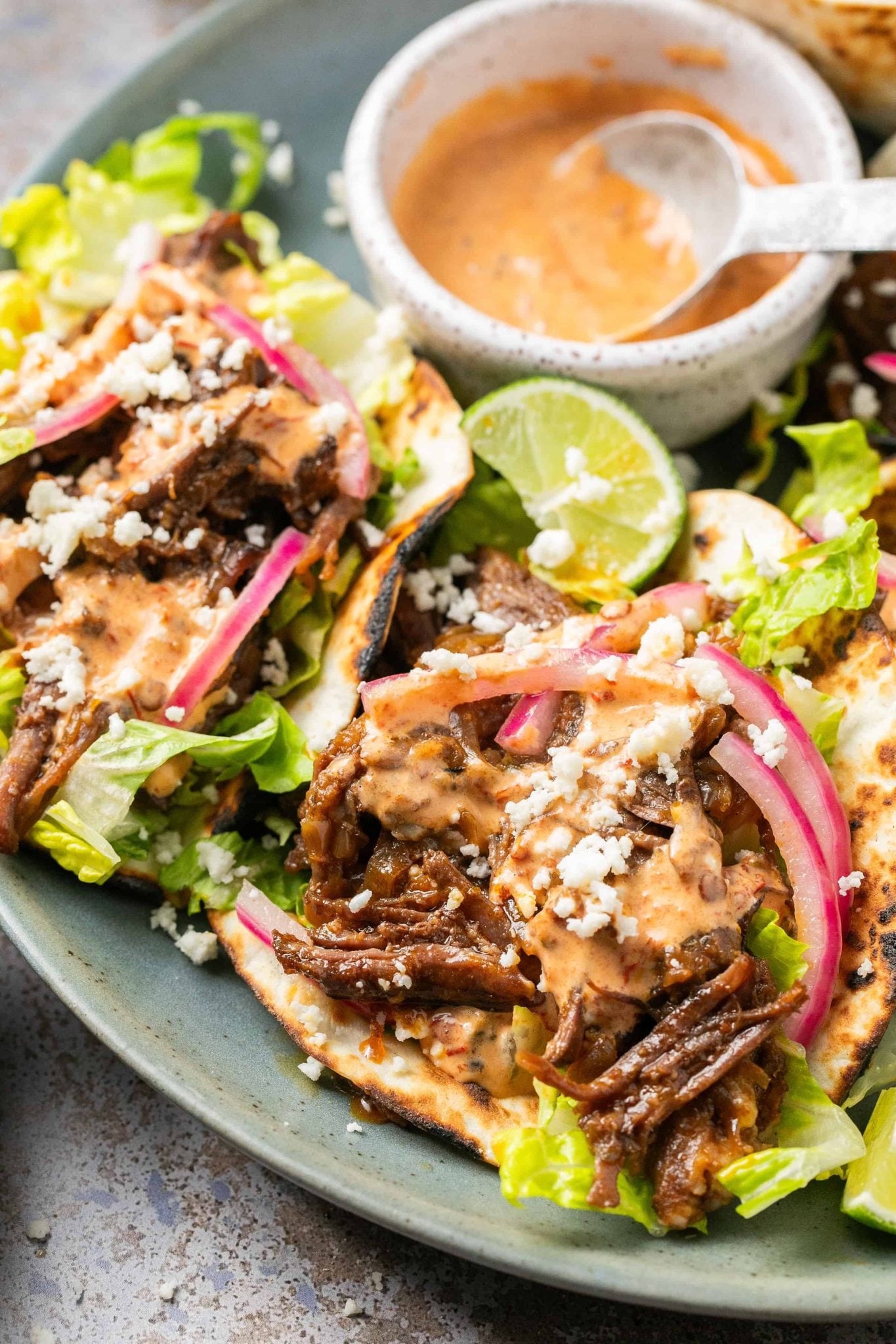 Shredded Beef Tacos with Chipotle Honey Sauce | Every Last Bite Shredded Beef Tacos with Chipotle Honey Sauce