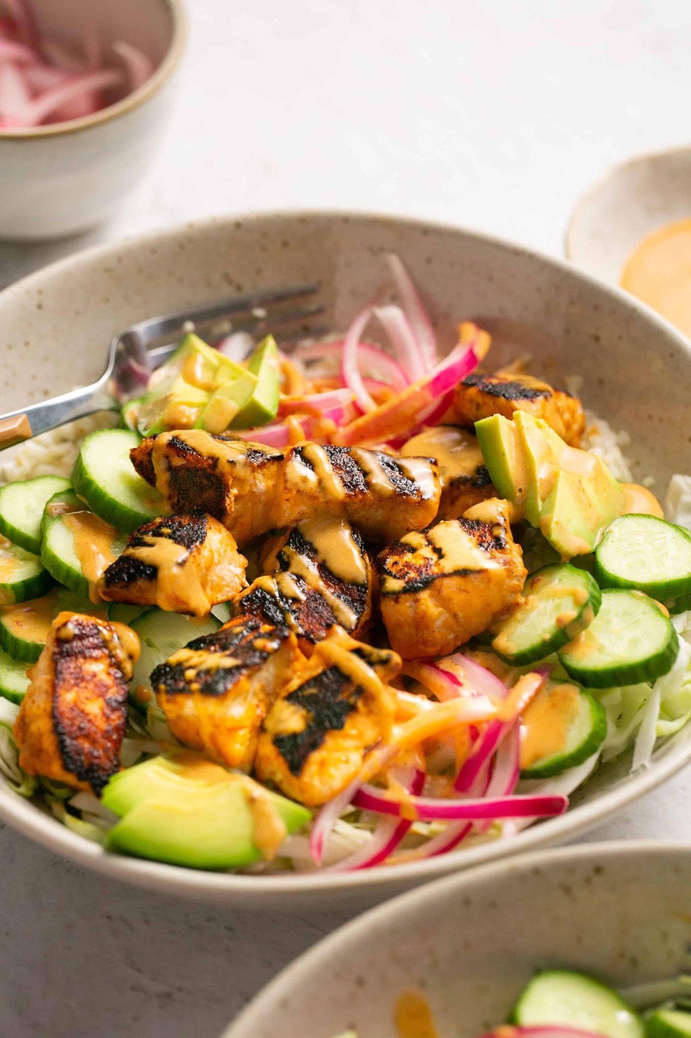 Salmon Bowls with Honey Lime Chipotle Sauce | Every Last Bite Salmon Bowls with Honey Lime Chipotle Sauce
