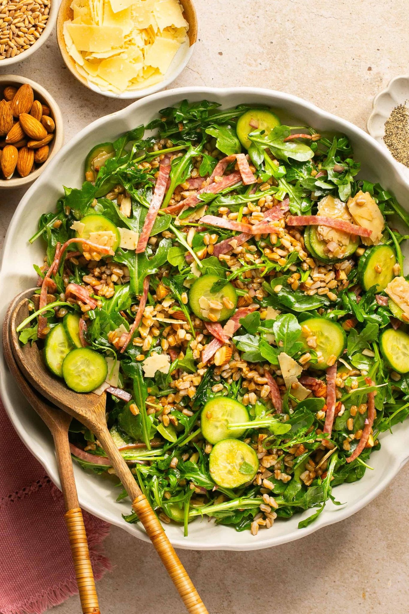 Farro, Arugula, Salami & Almond Salad | Every Last Bite Farro, Arugula, Salami & Almond Salad