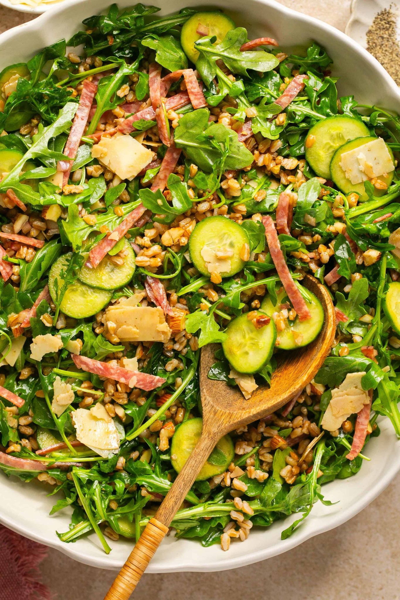 Farro, Arugula, Salami & Almond Salad | Every Last Bite Farro, Arugula, Salami & Almond Salad