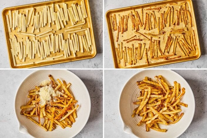 Arranging on a sheet pan and baking the fries