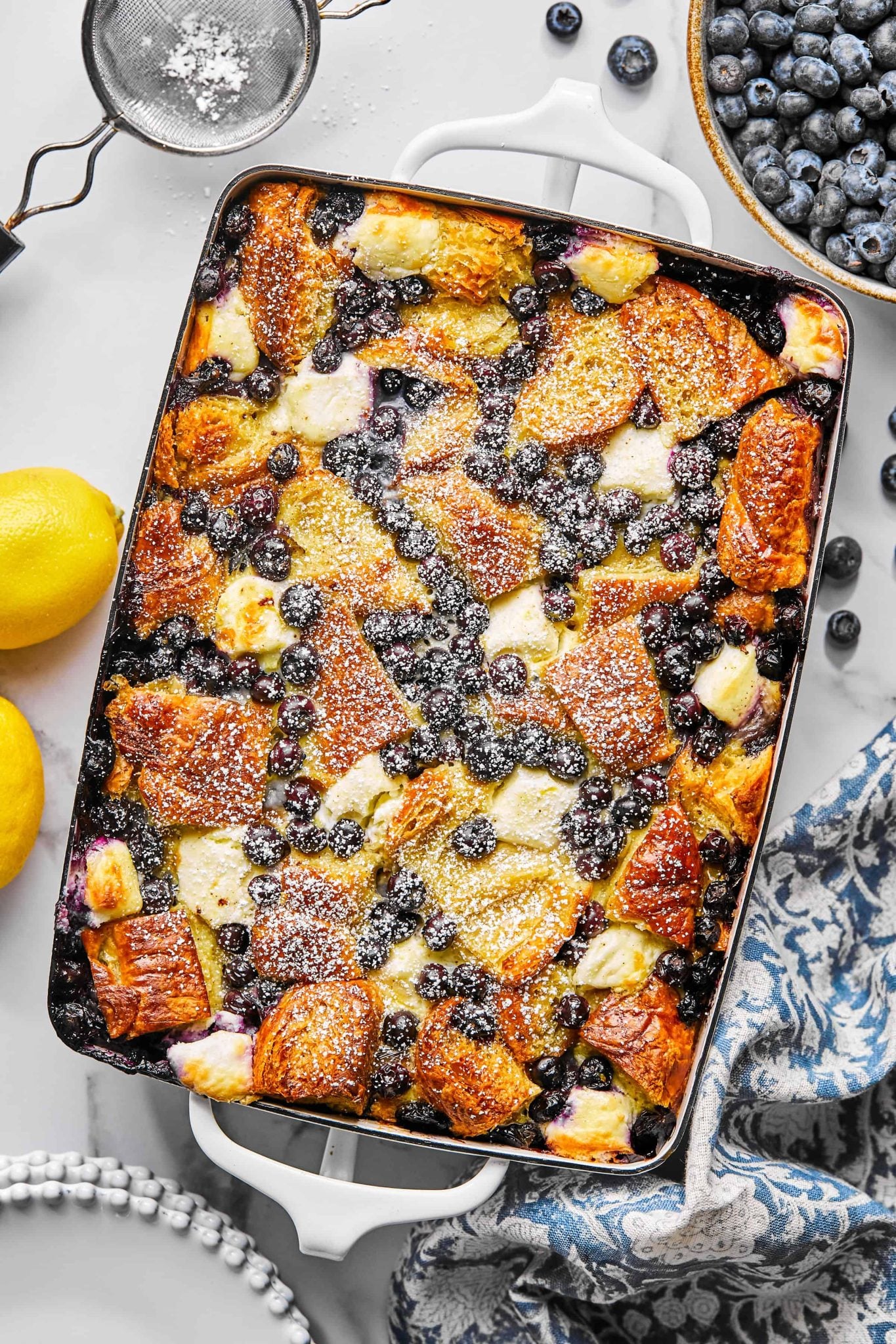 Blueberry Cream Cheese Croissant Casserole | Every Last Bite Croissant Breakfast Casserole