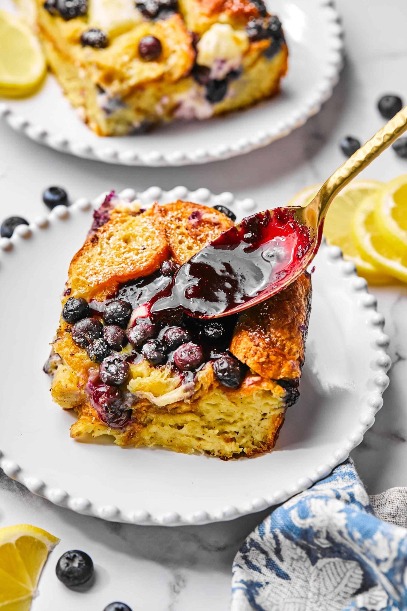 Blueberry Cream Cheese Croissant Casserole | Every Last Bite Blueberry Cream Cheese Croissant Casserole