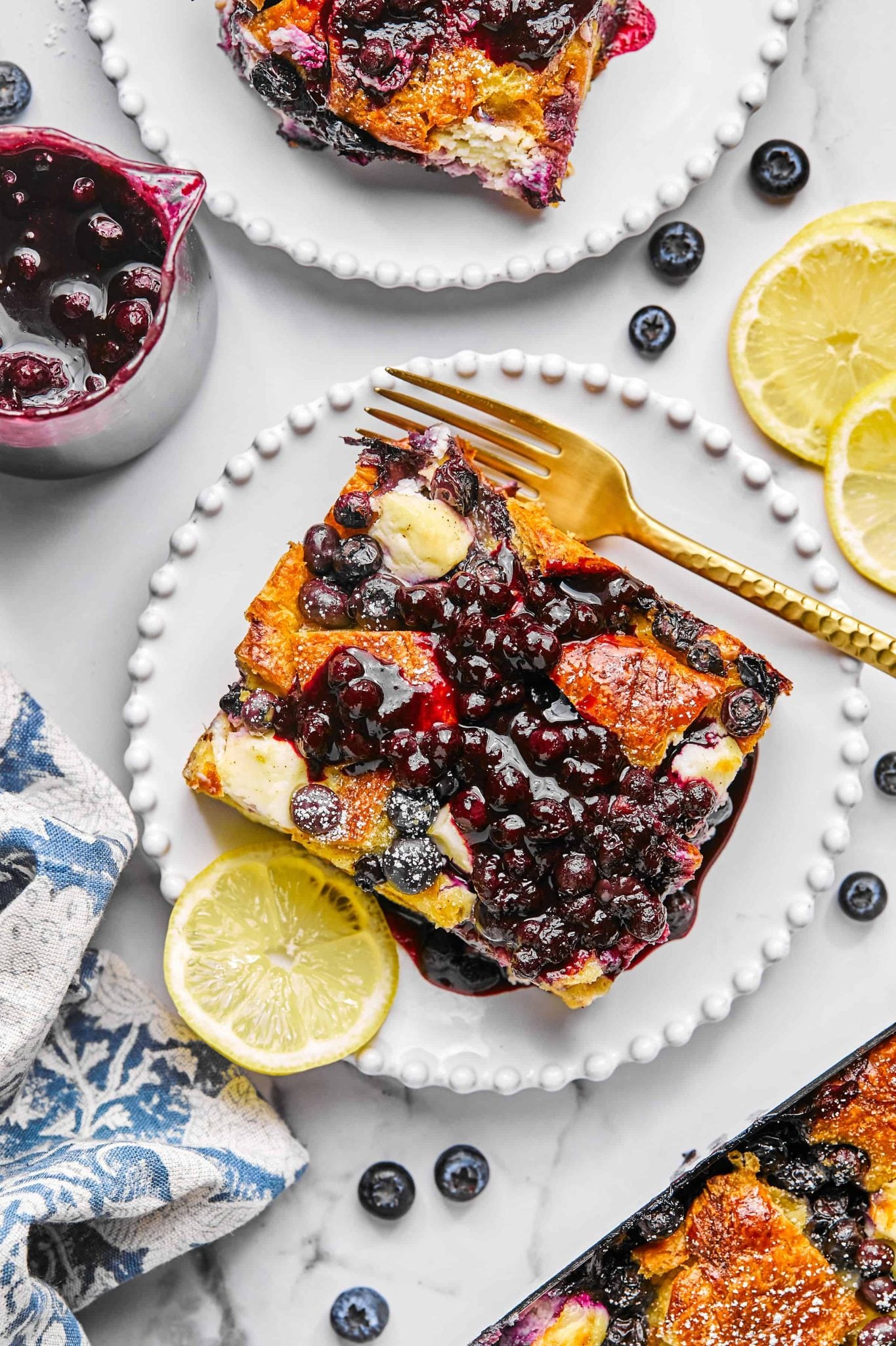 Blueberry Cream Cheese Croissant Casserole | Every Last Bite Croissant Breakfast Casserole