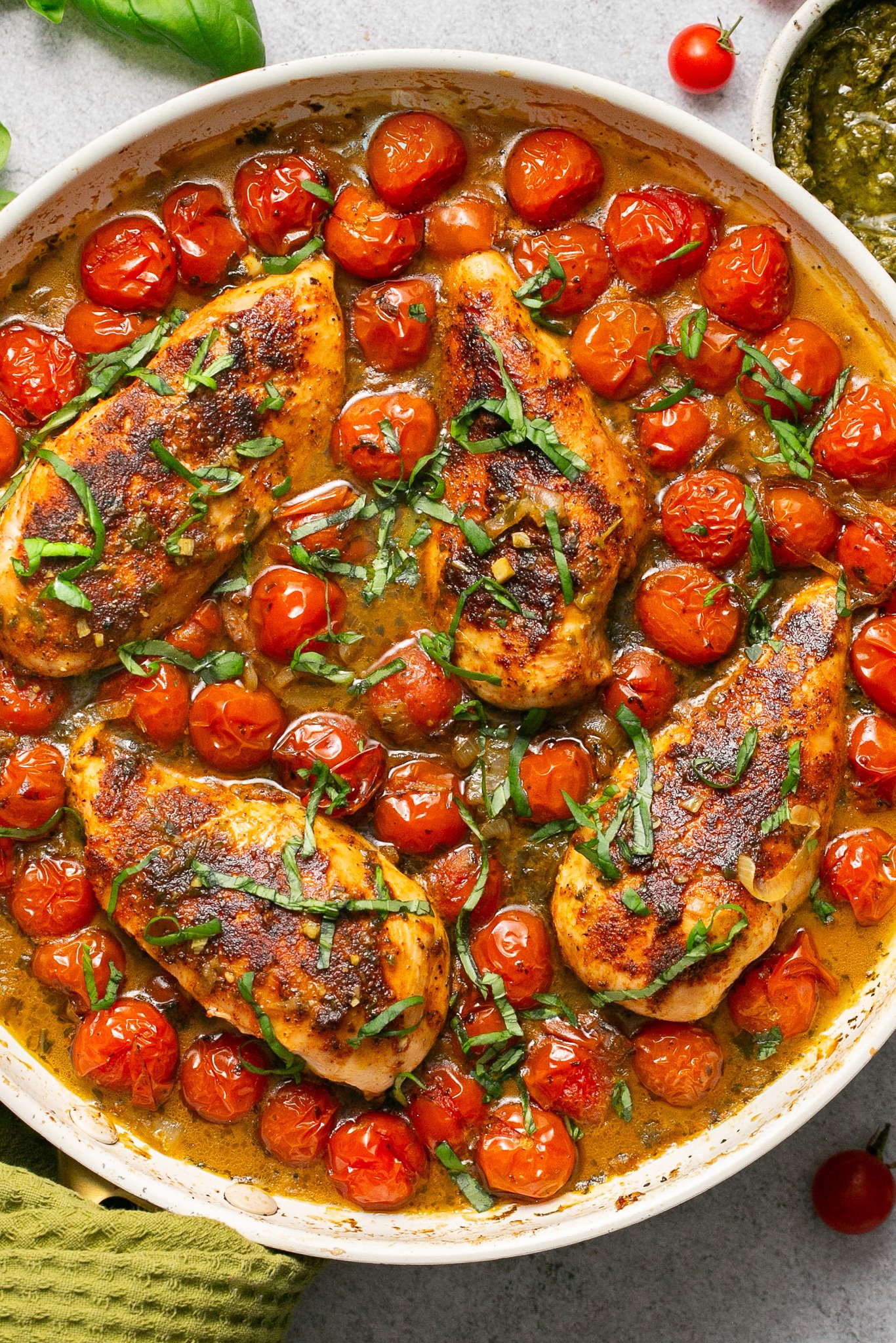 One-Pan Pesto and Cherry Tomato Chicken