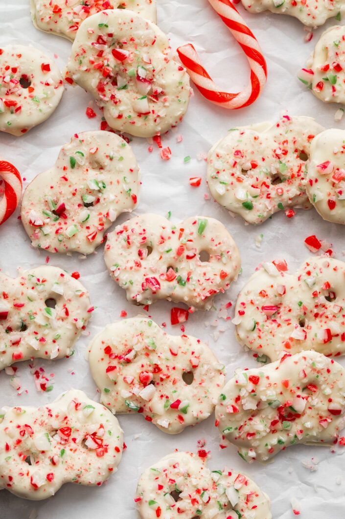 White Chocolate Peppermint Pretzels